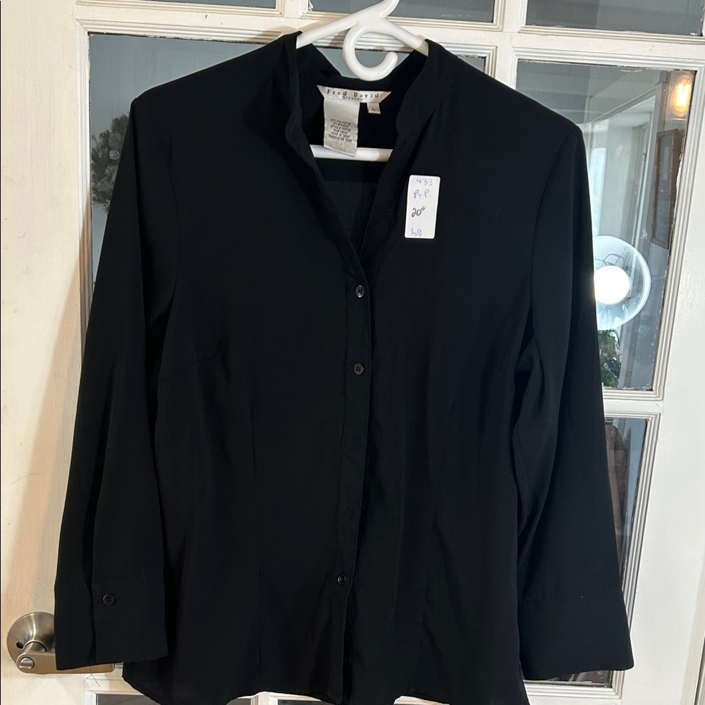 433. Fred David Black Button-Down Mandarin Collar Shirt